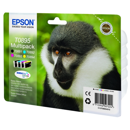 Pack de 4 Cartouches originales EPSON T0895 "Singe noir"