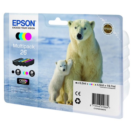 Pack de 4 Cartouches originales EPSON 26 "Ours polaire"