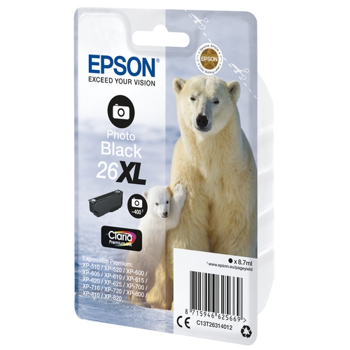 Cartouche originale EPSON 26XL "Ours polaire" Noir Photo - 8 mL