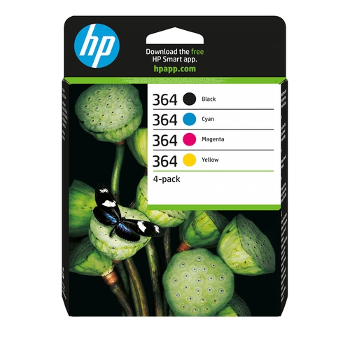 Pack de 4 Cartouches originales Hp 364 noire 6 ml et couleurs 3 ml