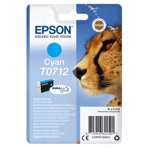 "Cartouche originale Epson T0712 ""Guépard"" cyan 5,5 ml"
