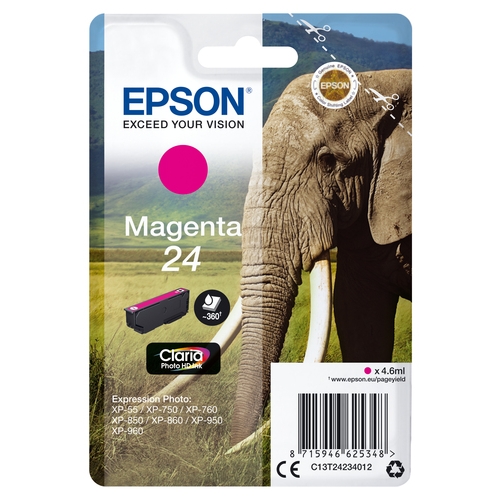 """Cartouche originale Epson 24 """"Eléphant"""" magenta 5 ml"""