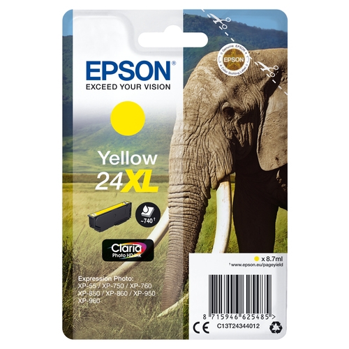"""Cartouche originale Epson 24 XL """"Eléphant"""" jaune 9 ml"""