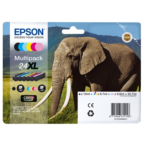 """Pack de 4 Cartouches originales Epson 24 XL """"Eléphant"""" """