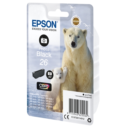 Cartouche originale EPSON 26 "Ours polaire" Noir Photo - 4 mL