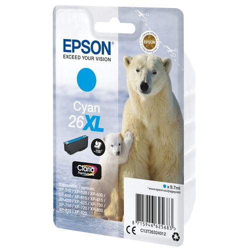 Cartouche originale EPSON 26XL "Ours polaire" Cyan - 9 mL